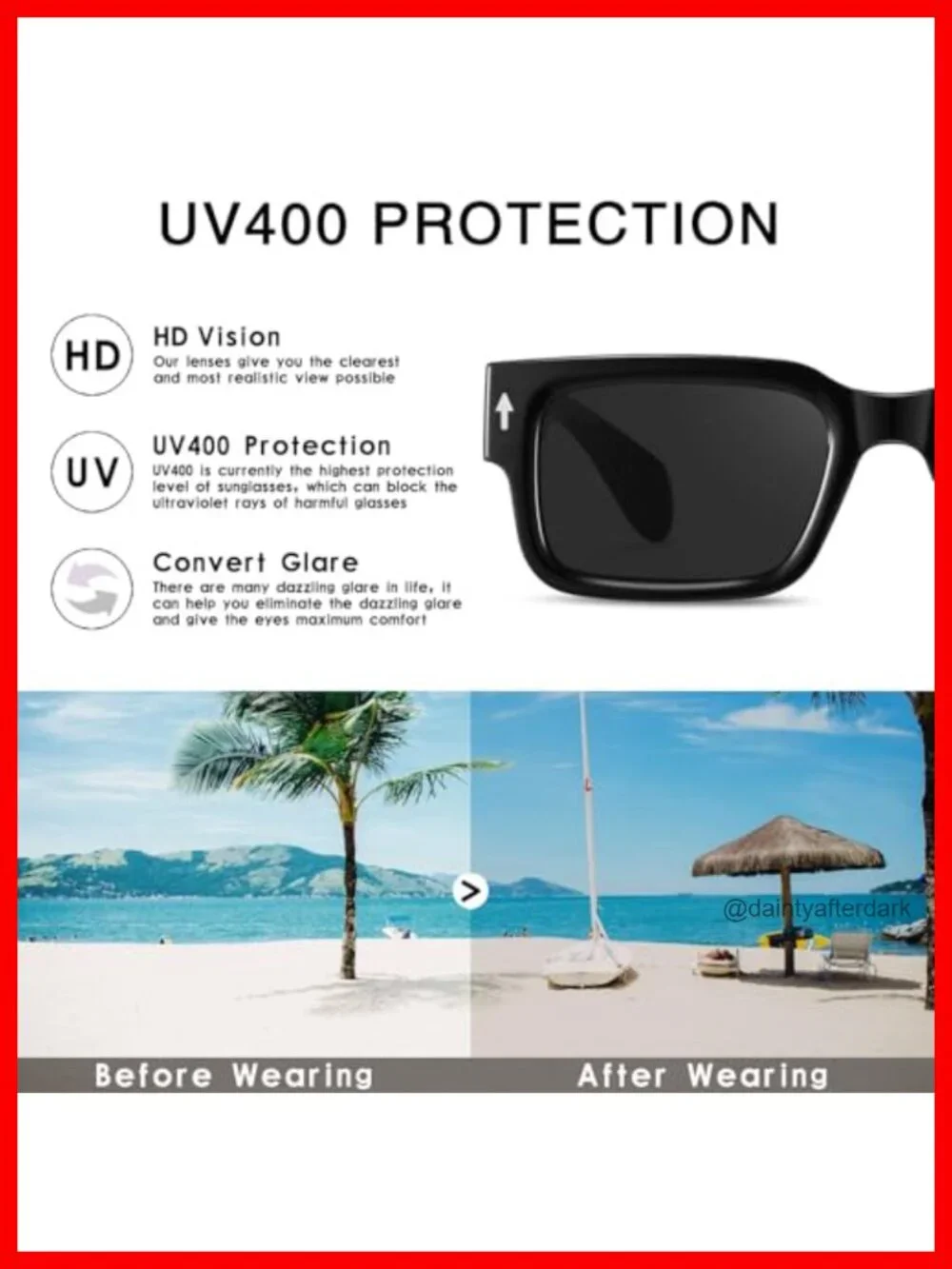 Chunky Rectangle Sunglasses UV400 Protection Unisex Adult